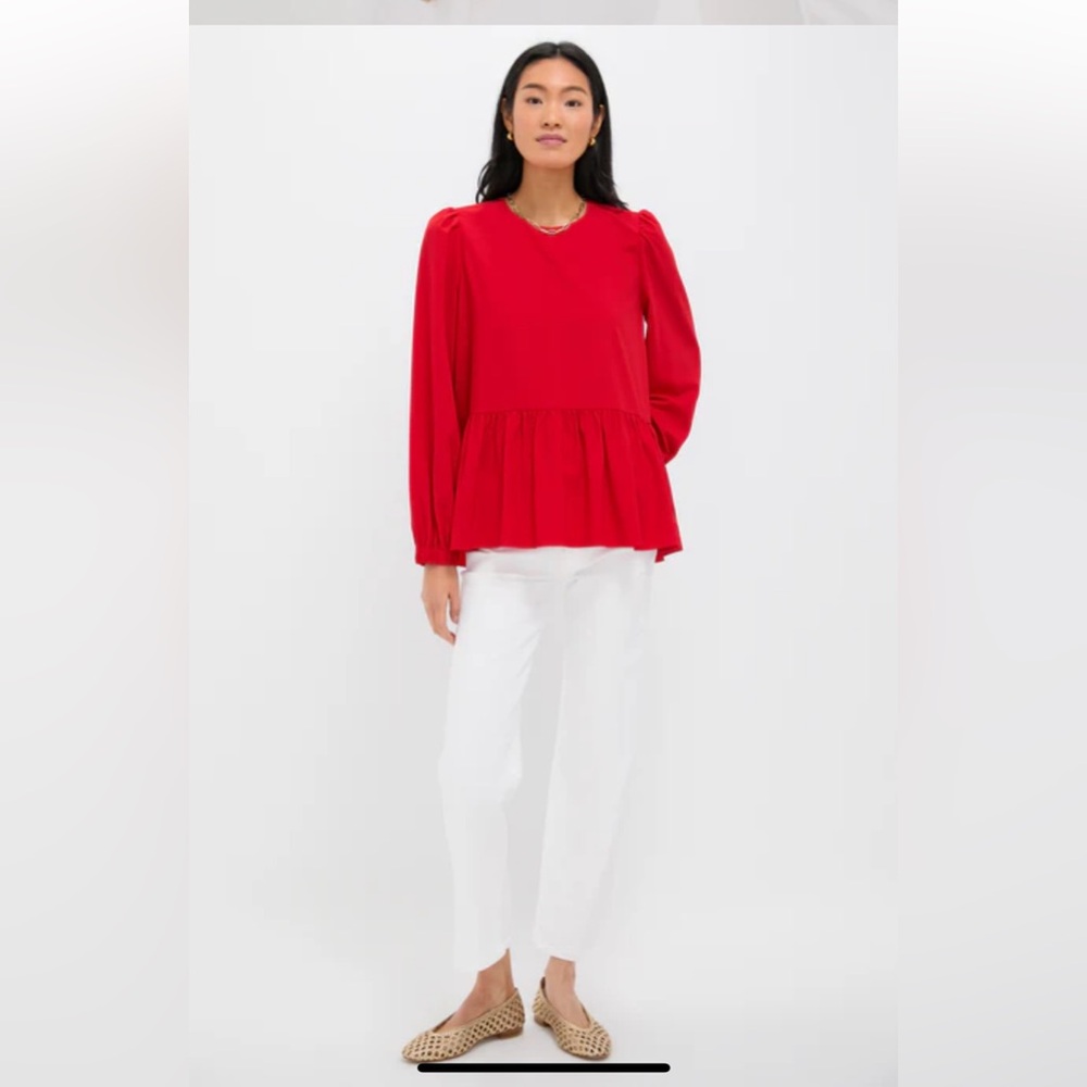 Pomander Place Vibrant Red Carlota  Peplum Blouse